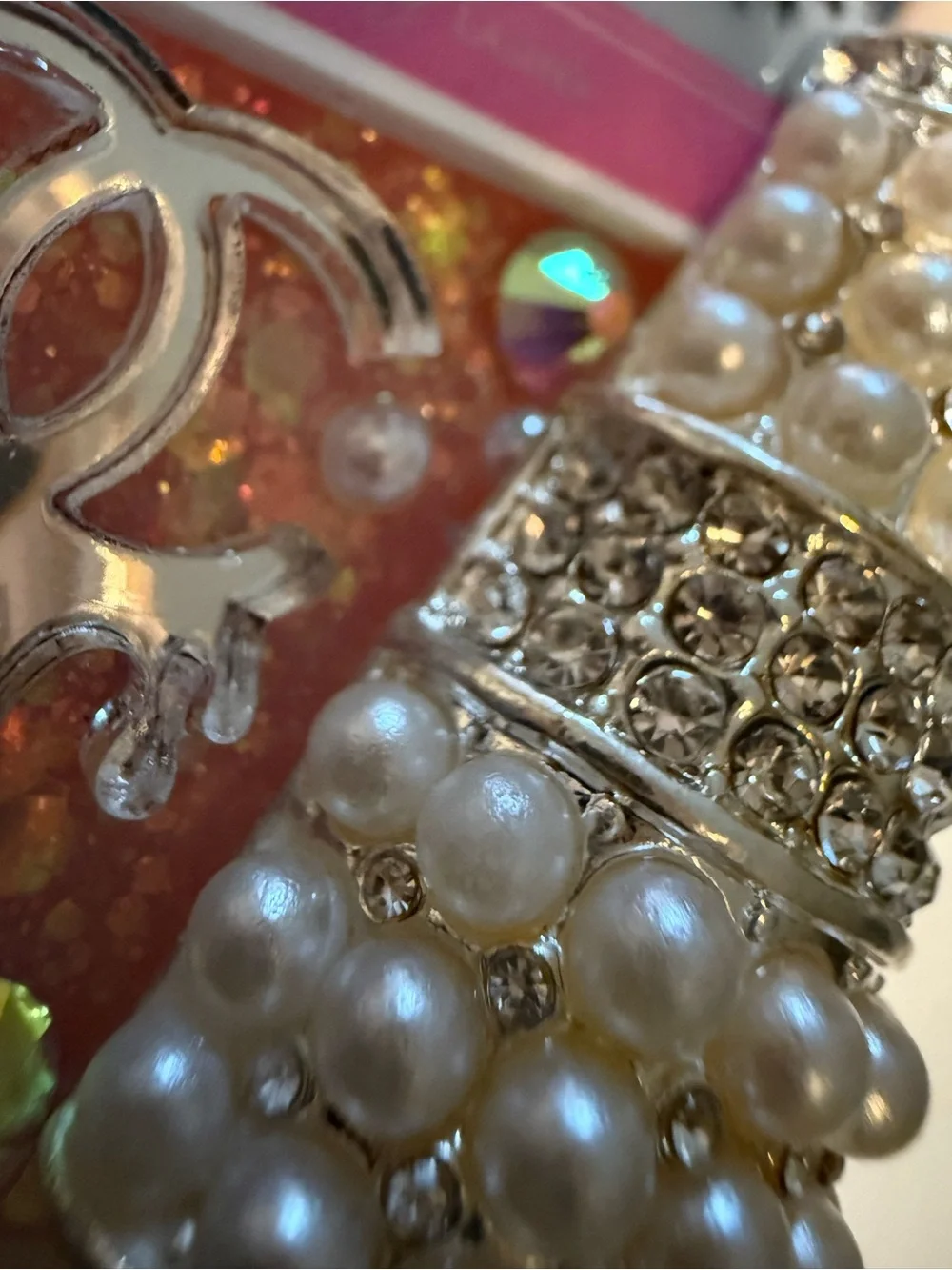 Ornament Rhinestone Pearl Crystal Gem Decor Handmade Pink Glam Hanging Decor